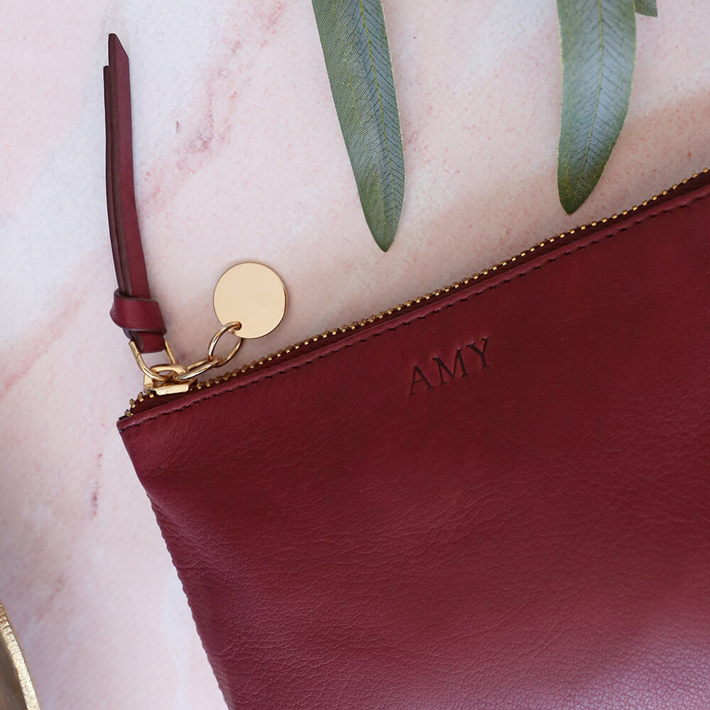 Download Personalised Burgundy Leather Cosmetic Pouch - Harper