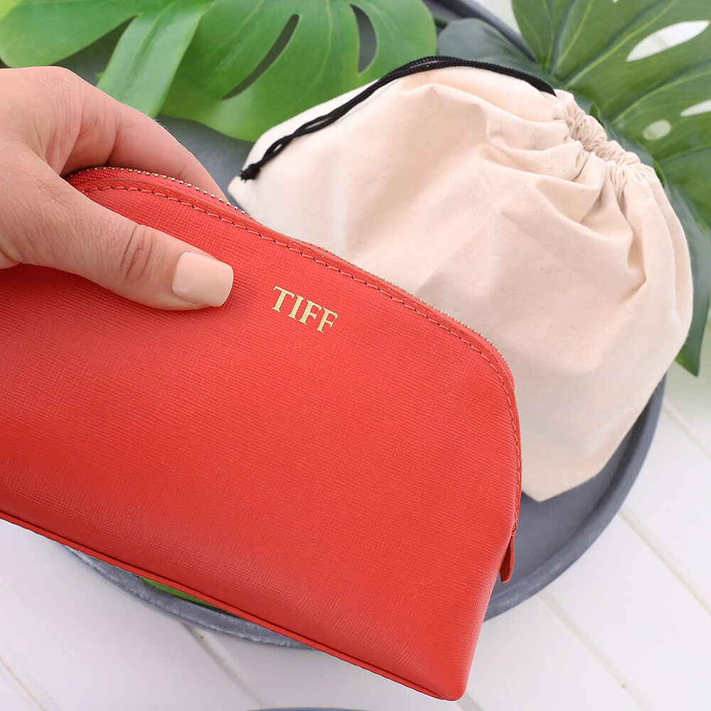 Download Monogrammed Leather Cosmetics Bag Red | Gifts Australia
