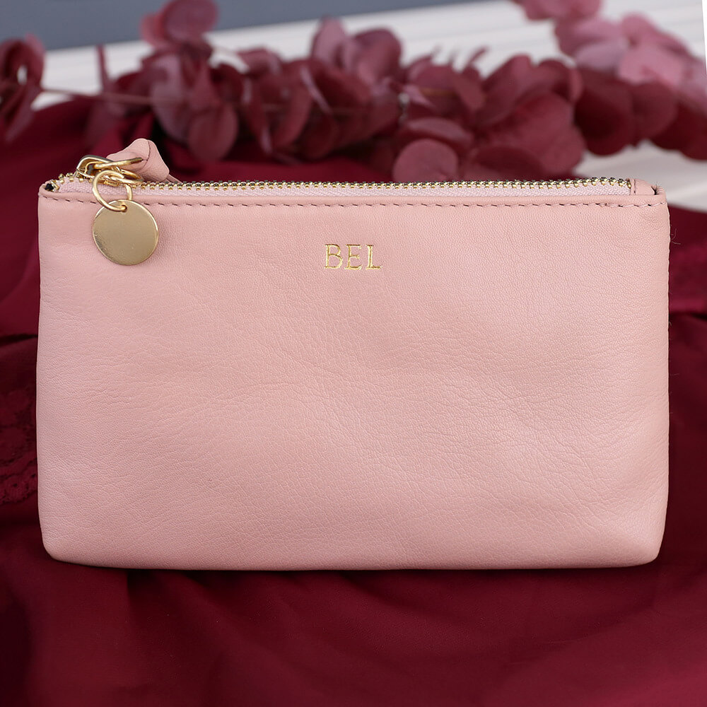 Personalised Blush Leather Cosmetic Pouch | Gifts Australia