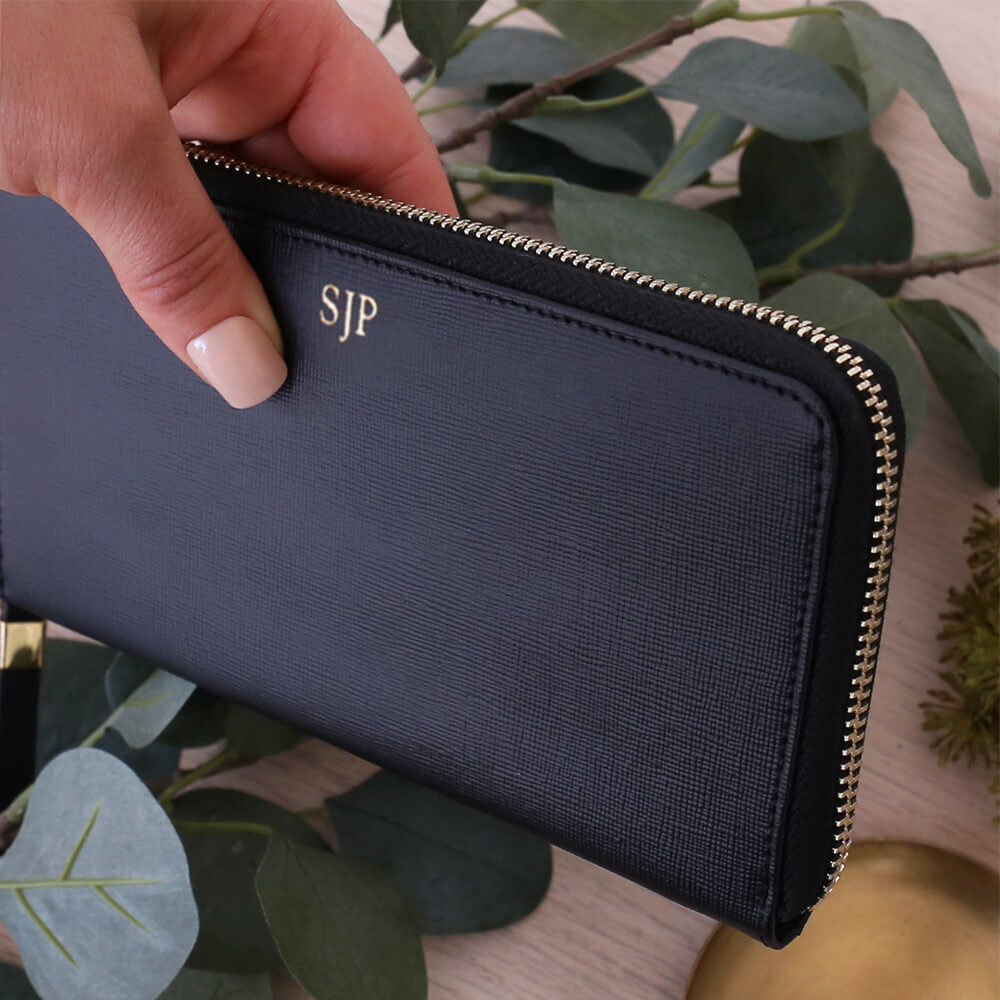 Monogrammed Leather Wallet Black| Gifts Australia