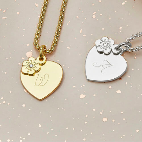 Kids Personalised Floral Heart Charm Pendant From Gifts Australia